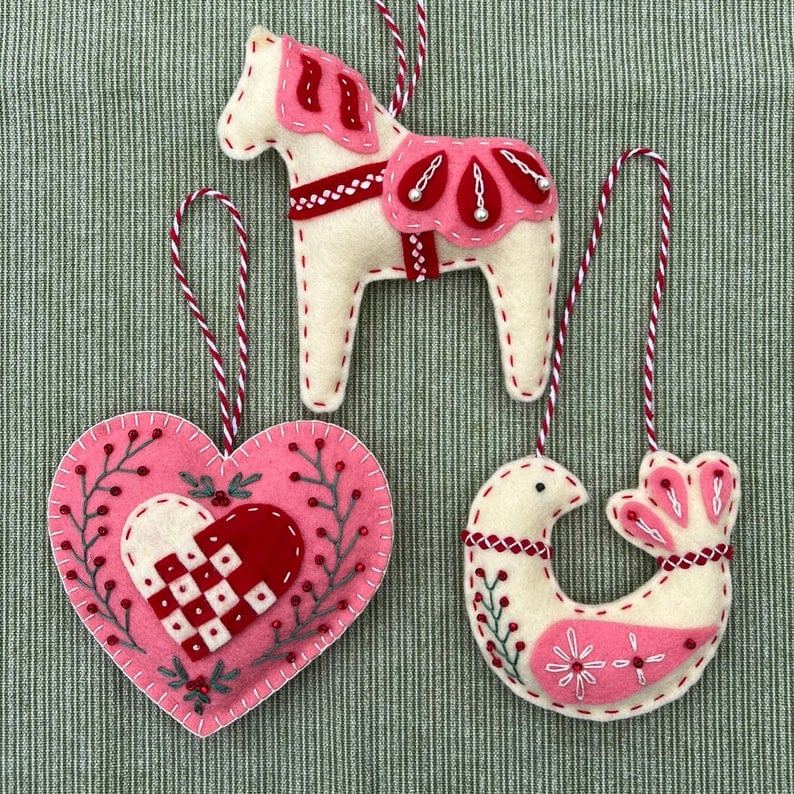 💖Three Scandinavian Felt Ornaments Kit