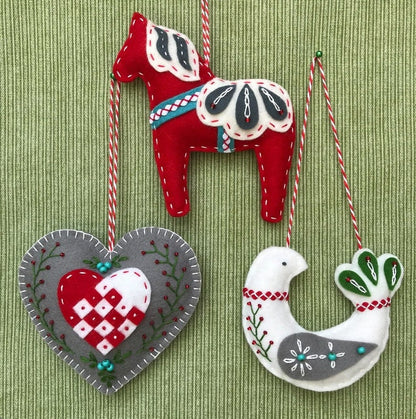 💖Three Scandinavian Felt Ornaments Kit
