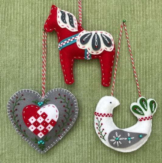 💖Three Scandinavian Felt Ornaments Kit